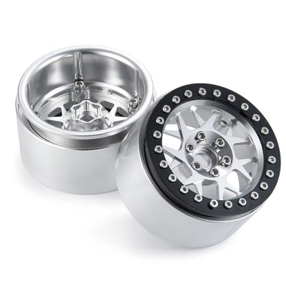 MOHERO 2.2 inches RC Beadlock Wheels/Rims for 1/10 Scale Rc Crawler Car Wraith 90018 Pack of 1 (Silver+Black-Pack of 1) - color: Silver+black-pack of 1