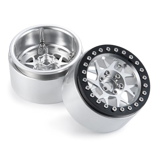 MOHERO 2.2 inches RC Beadlock Wheels/Rims for 1/10 Scale Rc Crawler Car Wraith 90018 Pack of 4 (Silver+Black) - color: Silver+black