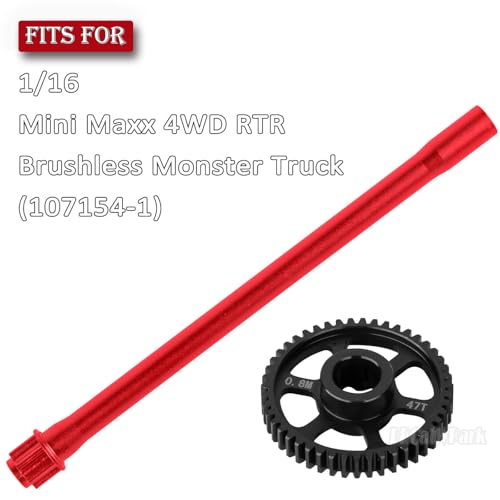 Steel 47T 0.8Mod Main Gear & Center Drive Shaft Axles Upgrades Part for 1/16 Mini Maxx 4WD RTR Brushless Monster Truck (107154-1),RC Spur Gear 47 Tooth and Center DriveShaft CVD,Red - color: Red - (47t Gear & Center Drive Shaft)
