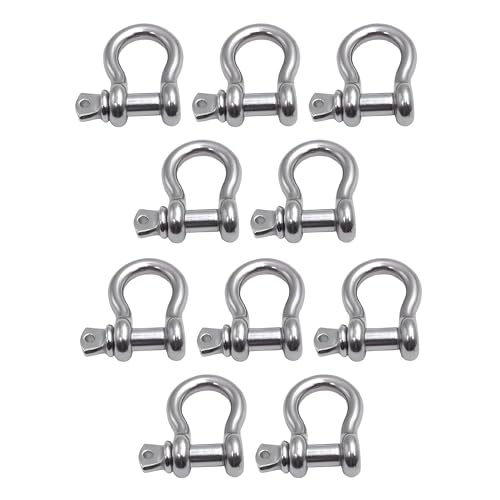 316 Stainless Steel Bow Shackle with Oversized Screw Pin, Marine-Grade Hardware for Anchor Lines, Towing, Dinghies, Canoes, Trailers, Utility Tie-Downs & Off-Road Recovery - size: 3/8" with 1/2" Pin 1.1T WLL, style: 10-Pack