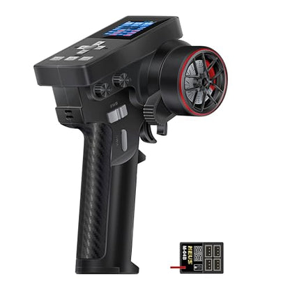 MEUS RACING ME-8B RC Transmitter 6 Channels 2.4GHz and Receiver for 1/8 1/10 1/18 1/24 1/30 RC Crawler Car Boat TRX4 TRX4M SCX10 SCX24 SCX30 Upgrades Parts (with 04B Receiver, Black) - color: With 04b Receiver, Black