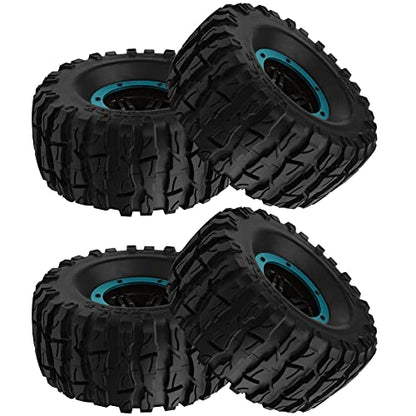 2.2" Rubber Tires Inflatable OD135mm & 12mm Hex Hub Plastic Beadlock Wheel Rims Compatible with Axial SCX10 Tamiya CC01 TF2 Traxxas 1/10 RC Monster Truck Crawler (Blue) - color: Blue