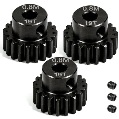 3-Pack Steel Metal 0.8M 5mm Pinion Motor Gear Sets 19T Compatible with HPI Kyosho Losi Axial Tamiya 1/8 1/10 RC Car Monster Truck Buggy, 0.8 Module Gear for Traxxsa Arrma - style: 3Pcs 19T