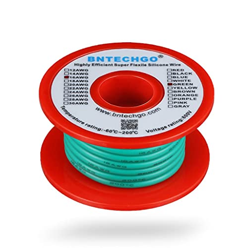 BNTECHGO 16 Gauge Silicone Wire Green 25ft Stranded Tinned Copper Wire | Flexible 16 AWG Stranded Wire Silicone Rubber Insulation For RC Models, Drone, Robot, Battery, EV Charger, 3D Printer, DIY - color: 16 gauge silicone wire green, size: silicone wire