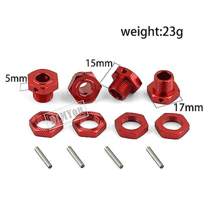17mm Wheel Hex/Nuts & Wheel Wrench Upgrades Part for 1/7 Infraction 6s BLX/Mojave 6s BLX/Limitless 1/8 Typhon 6S BLX,Aluminum Hex Hub Adapters Hops Up,Red - color: Red - Upgrades Part