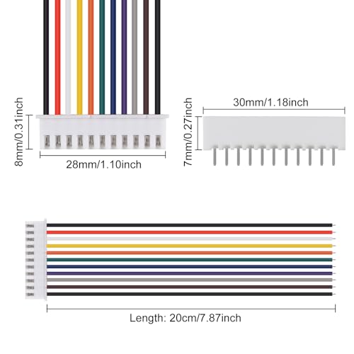 10Pairs JST-XH Connector Kit, XH 2.54mm 11 Pin Header Male and Female Connectors Plug Adapter with Flat Wire Cable 200mm 26AWG Compatible with JST XH (11P) - color: 11P