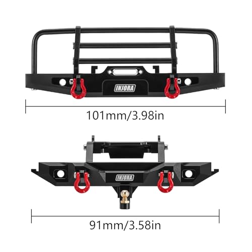 INJORA CNC Aluminum Front and Rear Bumper with Light for 1/18 TRX4M RC - size: Front&Rear