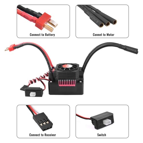 Surpass Hobby 3660 4200KV Motor 60A ESC Combo for 1/10 RC Trucks | 3660 brushless motor with waterproof ESC, CNC aluminum motor housing multi safety protection - size: 4200KV