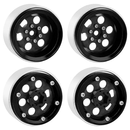 ModuWheel 1.3" Negative Offset Aluminum + Carbon Fiber Beadlock Wheels Rim for 1/24 1/18 AX24 SCX24 TRX4m Ascent18 RC Crawler,Round Pattern (Black) - color: Black
