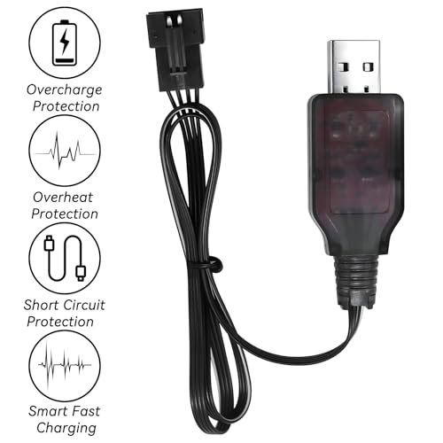 7.4V Lipo Battery Charger - SM-4P Cable RC Toy Remote Control Car Vehicle Rechargeable Li-ion Batteries Chargers USB for Bunch Bubble Gun Stunt Truck Boat 3 Pack