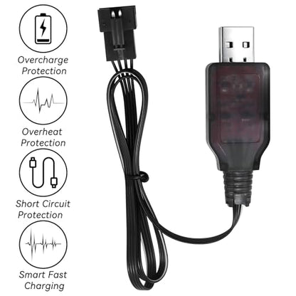 7.4V Lipo Battery Charger - SM-4P Cable RC Toy Remote Control Car Vehicle Rechargeable Li-ion Batteries Chargers USB for Bunch Bubble Gun Stunt Truck Boat 3 Pack