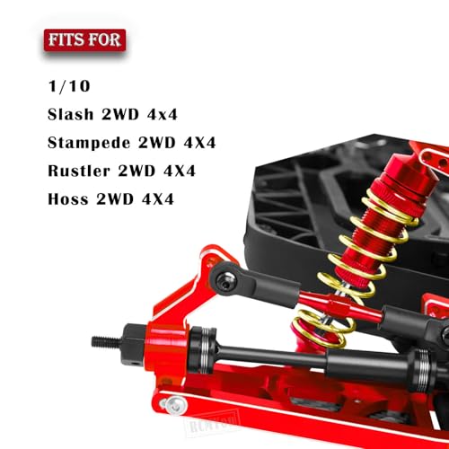 Aluminum Big Bore RC Shock Absorber Upgrades Part for 1/10 Slash 2WD 4x4,Stampede 2WD 4X4,Rustler 2WD 4X4,Hoss 2WD 4X4,Alloy 4PCS Front Rear RC Shocks w/Golden spring,Red - color: Red - Upgrades Part