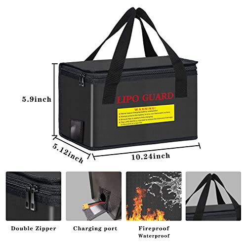 2PCS Lipo Battery Safe Bag Fireproof Charging Bag for RC Lipo Battery Pack Storage Charging Transport, Home Office Travel Lipo Storage Pouch Double Layer Fireproof - size: 260x130x150mm+185x75x60mm (2 pcs)