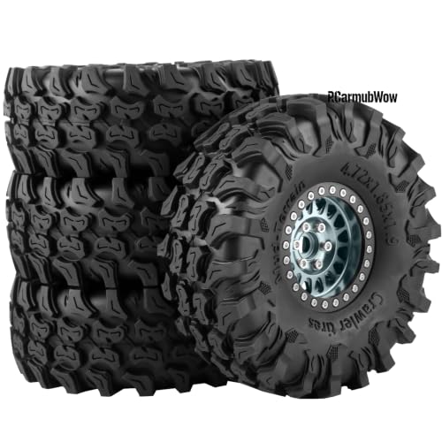 1.9" Aluminum Alloy Beadlock Wheels & Tires 4PCS, RC Wheel Rim Rubber Tire Set Compatible with 1/10 SCX10 90046 AX103007 SCX10 II III TRX4 Gen7 Gen8 RC Crawler Car,Titanium - color: Titanium(4pcs)