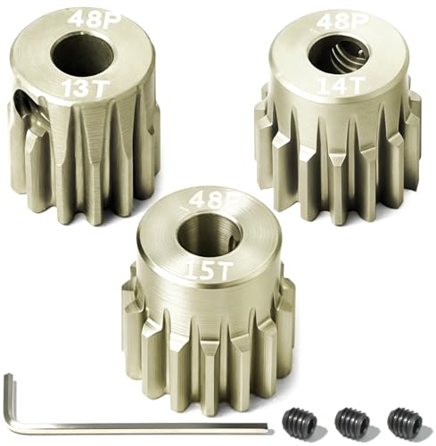 3PCS 48P Pinion Gear Set 7075 Aluminum Alloy 3.175mm Shaft 13T 14T 15T with Screws & Hex for 1/10 RC Arrma Traxxas HPI Sakura Losi Axial SCX10 Tamiya Monster Truck Buggy Motor Gears Upgrade - size: 13 14 15T