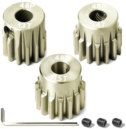 3PCS 48P Pinion Gear Set 7075 Aluminum Alloy 3.175mm Shaft 13T 14T 15T with Screws & Hex for 1/10 RC Arrma Traxxas HPI Sakura Losi Axial SCX10 Tamiya Monster Truck Buggy Motor Gears Upgrade - size: 13 14 15T