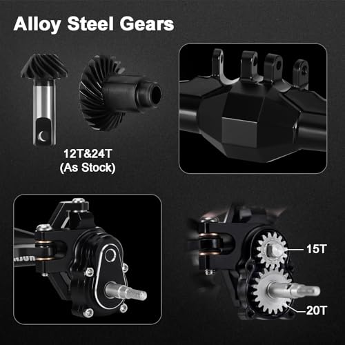 INJORA +5mm Diamond Portal Axle with Lay Down Servo Mount for TRX4M (Black) - color: Black