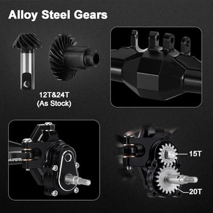 INJORA +5mm Diamond Portal Axle with Lay Down Servo Mount for TRX4M (Black) - color: Black