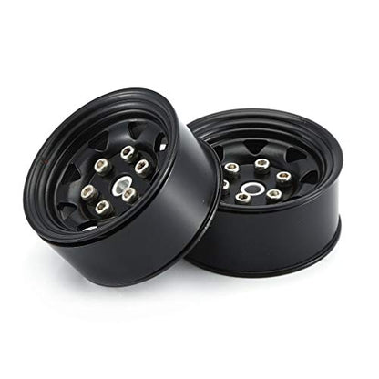 4PCS 1.55 inch Metal Beadlock Wheel Hub RC Car Aluminum Alloy Wheel Rim Compatible with 1/10 RC Crawler Car Model D90 TF2 Tamiya CC01 CC02 LC70 LC80 (Black) - color: Black