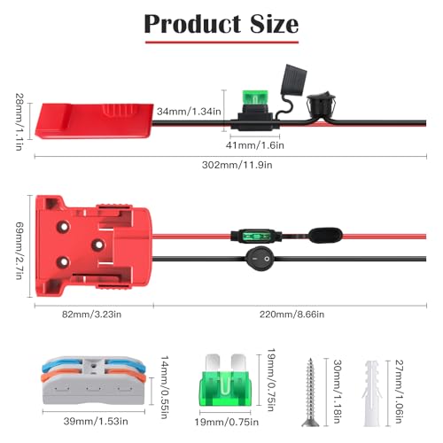 2 Packs 18V Adapter for Milwaukee M18 Battery Adapter for Power Wheel Battery Upgrade Conversion Kit with Switch, Fuse & Wire Terminals, 12AWG Wire, Power Tool Power Connector for DIY Rc Car Toys - size: 2 Pack
