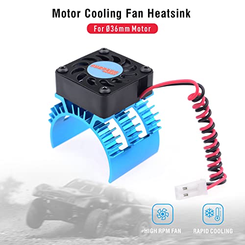 Surpass Aluminum RC Motor Heat Sink with 5-8.45V Cooling Fan for 1/10 RC Car Truck Buggy Crawler 540 550 3650 Size Motor Black&Blue - style: Plastic single fan with blue Heatsink
