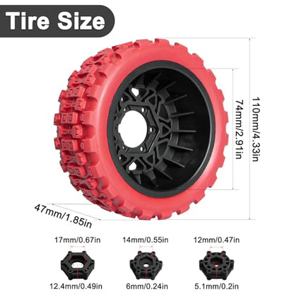 LRFHL 1/10 RC Short Course Truck Tires with 12mm 14mm 17mm Hex, 4PCS | Pre-Glued, RC Off-Road Short Truck Tires, for 1/8 1/10 Arrma Senton Traxxas Slash 2WD Axial Losi Redcat - color: Red Tires+ Black Wheels