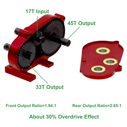 AMK 1/10 Transmission 30% OD Transfer Case Forward Motor Mount with Delrin Spur Gear for 1/10 RC Crawler Axial SCX10 II Element Enduro DIY LCG Chassis SCX10 Upgrades (Red) - color: Red