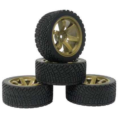 4PCS 65mm RC Rally Car Rubber Tires and 6-Spokes Wheel Rims 12mm Hex Compatible with 1/10 RC On-Road Rally Racing Car for HSP Tamiya Sakura HPI WR8 HSP TT02 WLtoys RC Parts (Gold) - color: Gold