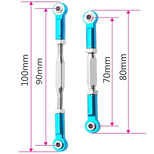 2PCS ShareGoo RC Front Rear Metal Steering Servo Link 70-90mm Turnbuckles Camber Linkage Rod Ends Compatible with Traxxas Slash 4x4 5807 Stampede HQ727 1/10 RC Car,Blue
