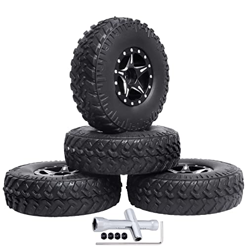 4PCS 1.0 Beadlock Wheel Rims Tires Set w/Locknuts and Wrench for 1/24 RC Crawler Car Axial SCX24 90081 AXI00001 AXI00002 Parts (Style 2)