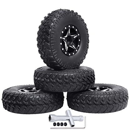 4PCS 1.0 Beadlock Wheel Rims Tires Set w/Locknuts and Wrench for 1/24 RC Crawler Car Axial SCX24 90081 AXI00001 AXI00002 Parts (Style 2)
