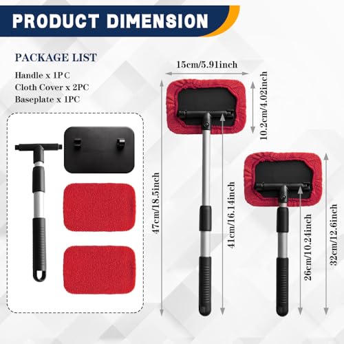 Windshield Cleaning Tool, Car Window Cleaner, Vehicle Window Cleaner with Extendable Handle & 2 Washable Microfiber Pads, Car Interior Glass Wiper Cleaning Kit for Most Vehicles (Red) - color: Red