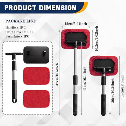 Windshield Cleaning Tool, Car Window Cleaner, Vehicle Window Cleaner with Extendable Handle & 2 Washable Microfiber Pads, Car Interior Glass Wiper Cleaning Kit for Most Vehicles (Red) - color: Red