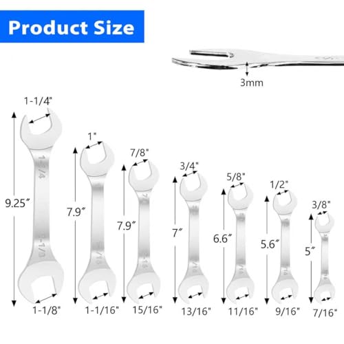 Super-Thin Open End Wrench, 3mm Ultra Thin Open End Wrenches SAE 5/8" x 11/16" Chrome Vanadium Steel Wrench for Tight Spots Repair - size: 5/8" x 11/16"