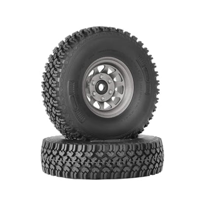 4PCS 1.55 Inch Beadlock Metal Wheel Rim and Rubber Tires Set for 1/10 RC Rock Crawler Car for Axial AX90069 D90 TF2 Tamiya CC01 LC70(90mm-10Holes Grey) - color: 90mm-10holes Grey