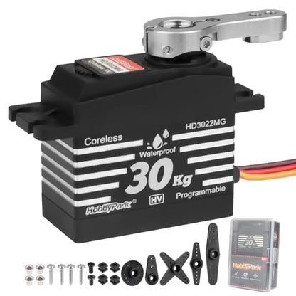 HobbyPark Waterproof High Torque RC Steering Servos 30kg Coreless Motor Standard Size Servo Metal Gears HV 4.8-8.4V for 1/8 1/12 1/10 RC Crawler Car Truck Buggy Programmable Control Angle 180°