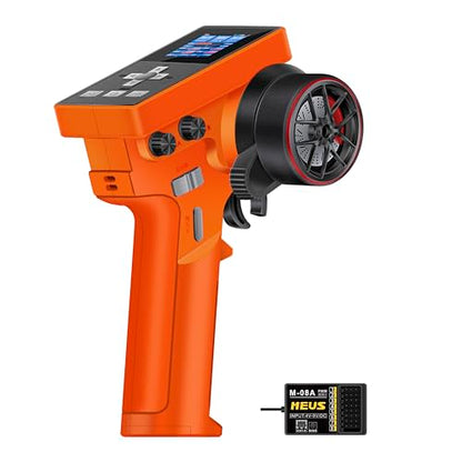 MEUS RACING ME-8B RC Transmitter 8 Channels 2.4GHz and Receiver for 1/8 1/10 1/18 1/24 RC Crawler Car Boat TRX4 TRX4M SCX10 SCX24 Upgrades Parts (Orange) - color: With 08a Receiver, Orange