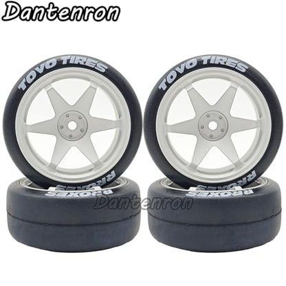 1/10 RC Drift Aluminum Wheels and Tires OD 65mm 1/12 Hard Drift Racing Tyres 12mm Hex for 1:10 Rally Street On Road Touring Car Tamiya TT01 TT02 XV01 TA06 A959 PTG2 KYOSHO 4PCS (Silver) - color: Silver