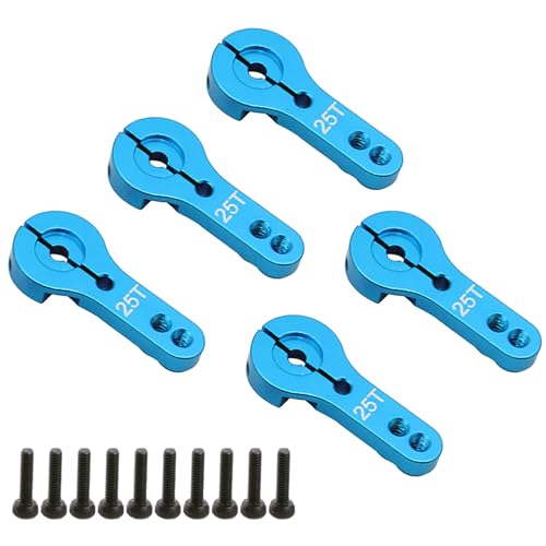 5pcs 25T Aluminum Servo Horn M3 Threads Metal Steering Arm for RC Car Truck Buggy Airplane (Blue) - color: Blue