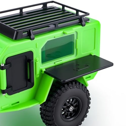 RC Off-Road Camping Trailer for 1/18 1/24 TRX4M SCX24 RC Crawler | Durable ABS mini camping trailer pre-drilled LED mounting holes, highly realistic scale design - color: Black Green