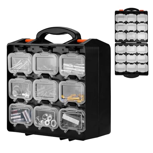 ValueMax Small Parts Organizer Box, Double-Sided Tool Box with 18 Removable Bins, Portable Screw & Parts Storage Case for Nuts, Bolts, and Hardware