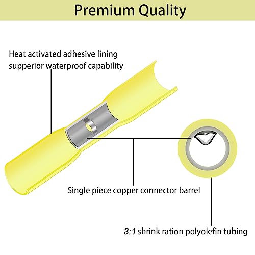220Pcs Butt Terminal Connectors, Waterproof Heat Shrink Wire Connectors, Automotive Electrical Connector Terminals Kit, Crimp Connectors (22-10 Gauge) - size: 220pcs-butt connector