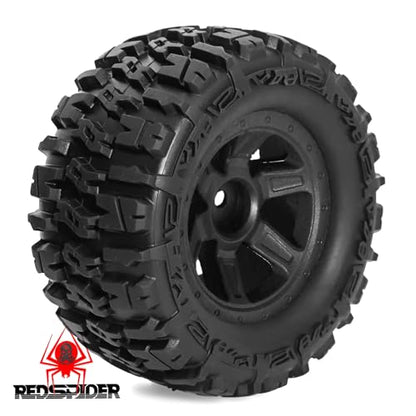 REDSPIDER 1/14 RC Monster Truck Wheel Rim Tires (4pcs) Hex 12mm OD 3.54'' for 1/12 1/14 1/16 RC Off Road Monster Truck TRX E-REVO Summit HPI SAVAGEGT-2XS REDCAT Volcano-16 (Black) - color: Black
