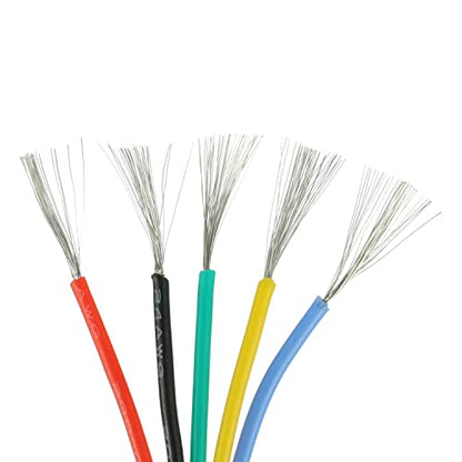 BOJACK 24 AWG Flexible Silicone Wire Electric Wire Hook up Wire Kit 300V Cables with Plus 20 φ3mm Heat Shrink Tubings and a Mini Wire Stripper(5 Colors 19.69Ft Each Color, 24AWG) - size: 24 AWG Silikondraht