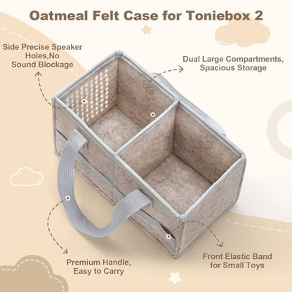 PISOSN Carrying Case for Toniebox Starter Set and Tonies Figurines, Travel Felt Cloth Musical Toy Folding Bag for Toniebox 2 & Accessories (Oatmeal) - color: Oatmeal