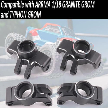 Front Knuckle Spindle + Rear Hub Set Aluminium Upgrade Parts for Arrma 1/18 Granite Grom Mega 380 Brushed 4X4 Monster Truck & Typhon Grom Mega 380 Brushed 4X4 Small Scale Buggy, Black (4PCS) - style: Front Steering Cup-Rear Hub- Black
