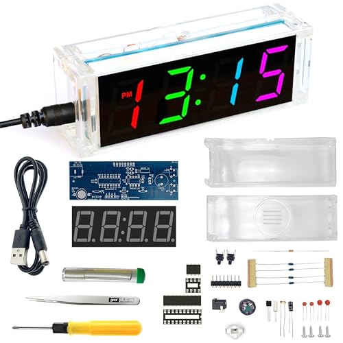 DIY Alarm Clock, Soldering Practice Kit with Solder Wire, Screwdriver, Tweezer, 4-Digit LED Digital Clock Kit