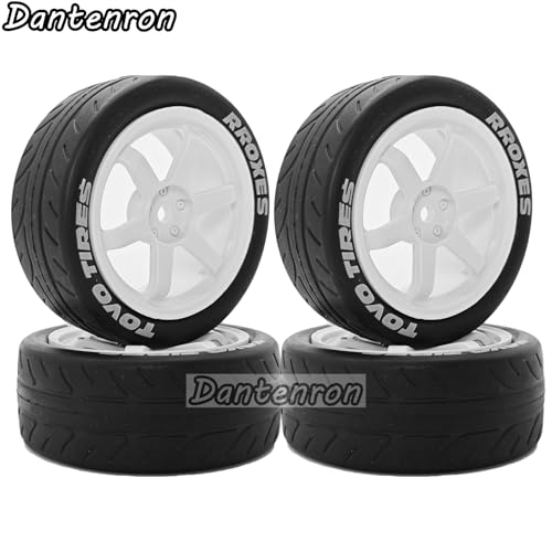 1/10 RC On Road Tires OD 68mm and Hard Plastic Street Wheels 12mm Hex Touring Tyres for 1:10 Rally Racing Drift Car Tamiya TT01 TT02 XV01 HPI KYOSHO HSP PTG2 Traxxas TA06 A959 4PCS (White) - color: White