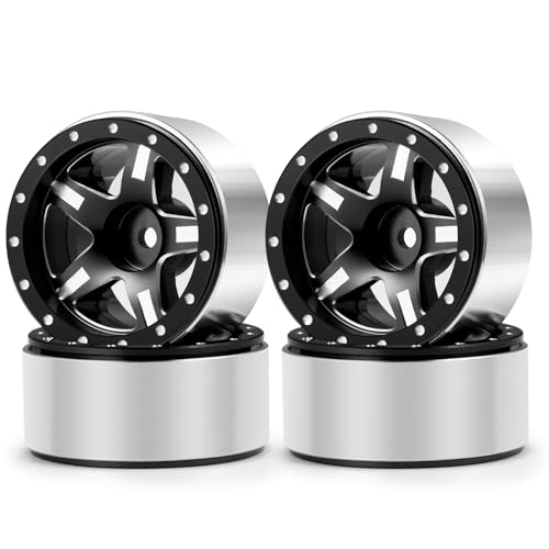 RCHUBAM 4PCS 1.3" Metal Beadlock Wheel Rim for SCX24 TRX4M RC Upgrade Parts | Aluminum Alloy Wheel Hub,RC Replacement Accessories,3 Color - color: Black