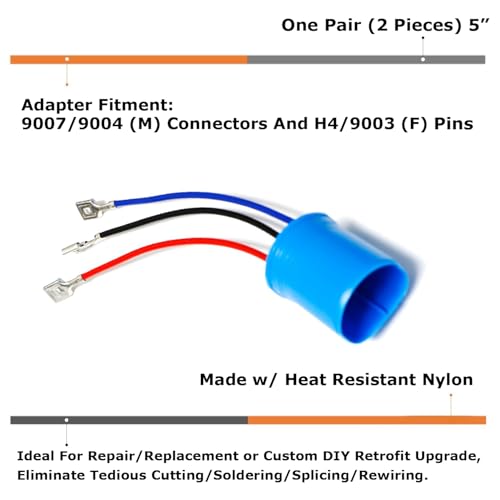 iJDMTOY 9007/9004 to H13/9008 or H4/9003 Giboshi Terminal Polarity Adjustable Conversion Adapter Wiring Kit Compatible with Light Bulb Conversion Retrofit